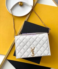 Replica YSL Saint Laurent Becky Mini Chain Bag In Carré-Quilted Lambskin 6292461 Blanc 2