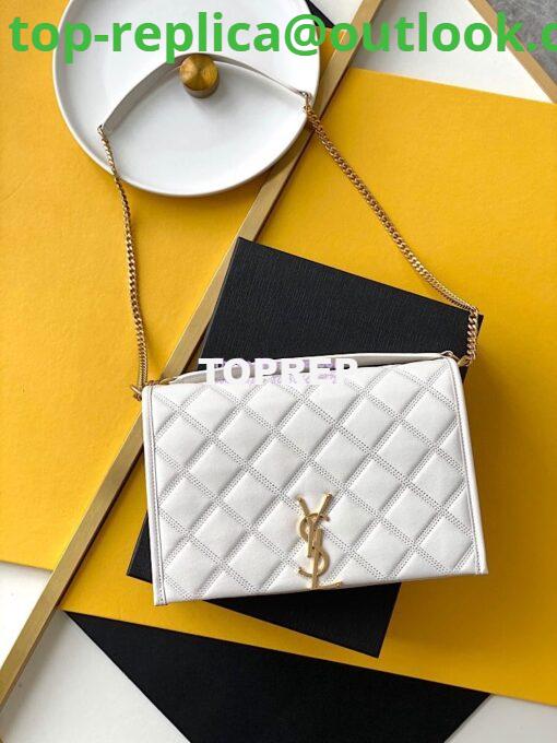 Replica YSL Saint Laurent Becky Mini Chain Bag In Carré-Quilted Lambskin 6292461 Blanc 2