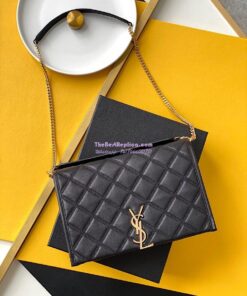 Replica YSL Saint Laurent Becky Mini Chain Bag In Carré-Quilted Lambskin 6292461 black 2