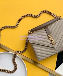 Replica YSL Saint Laurent College Medium In Quilted Linen Canvas And Leather Taupe 6002792