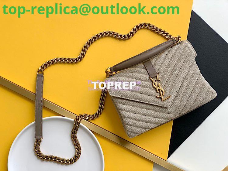 Replica YSL Saint Laurent College Medium In Quilted Linen Canvas And Leather Taupe 6002792 Replica YSL Saint Laurent College Medium In Quilted Linen Canvas And Leather Taupe 6002792