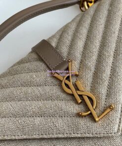 Replica YSL Saint Laurent College Medium In Quilted Linen Canvas And Leather Taupe 6002792 2