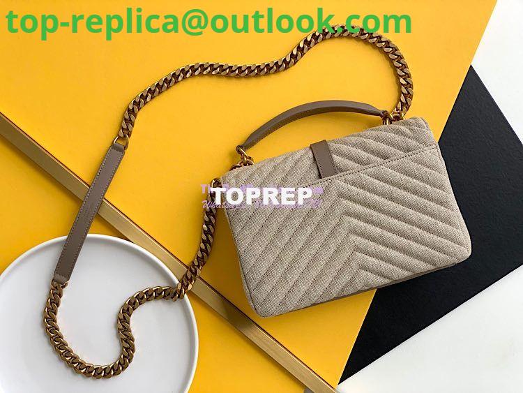 Replica YSL Saint Laurent College Medium In Quilted Linen Canvas And Leather Taupe 6002792 8 Replica YSL Saint Laurent College Medium In Quilted Linen Canvas And Leather Taupe 6002792 8
