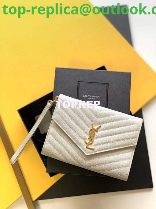 Replica YSL Saint Laurent Monogram Clutch in Quilted Grain De Poudre Embossed Leather 617662 Blanc