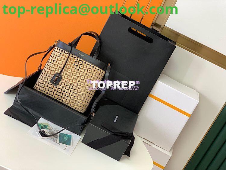 Replica YSL Saint Laurent Saint Laurent N/S Toy Shopping Bag in Woven Cane And Black Leather 6551612 2 Replica YSL Saint Laurent Saint Laurent N/S Toy Shopping Bag in Woven Cane And Black Leather 6551612 2