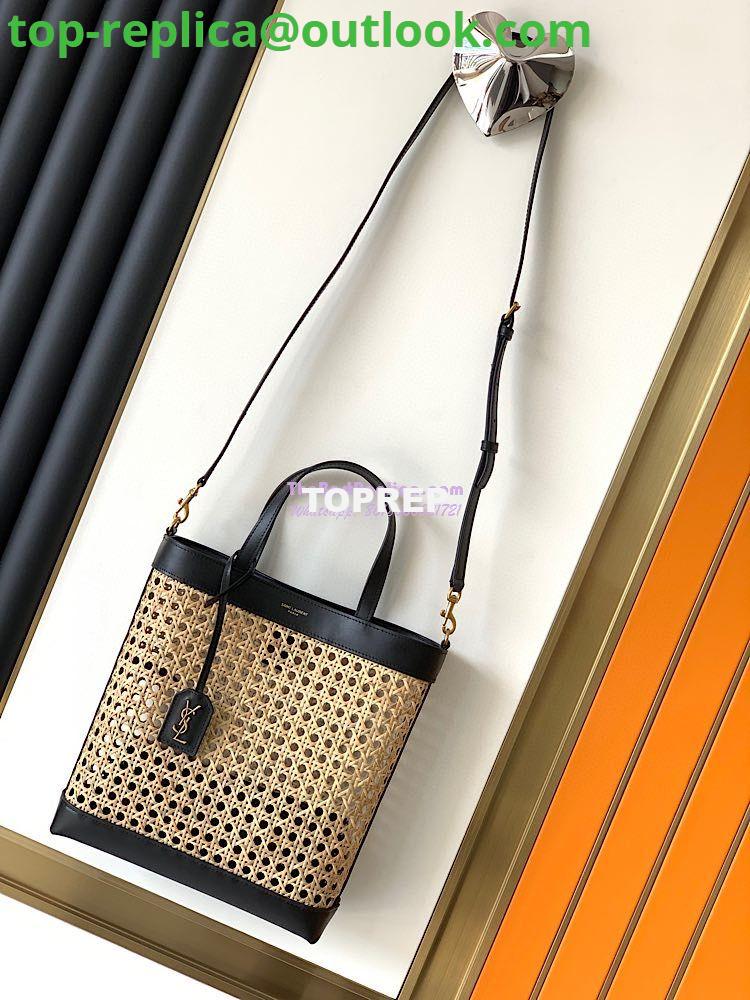 Replica YSL Saint Laurent Saint Laurent N/S Toy Shopping Bag in Woven Cane And Black Leather 6551612 3 Replica YSL Saint Laurent Saint Laurent N/S Toy Shopping Bag in Woven Cane And Black Leather 6551612 3