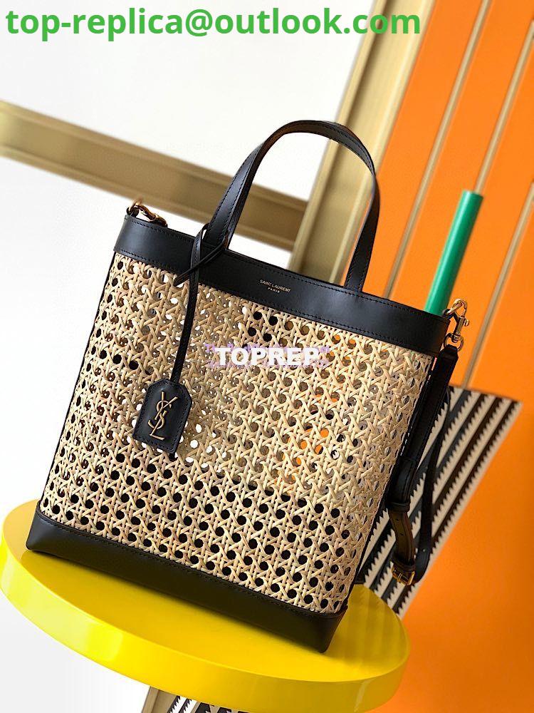 Replica YSL Saint Laurent Saint Laurent N/S Toy Shopping Bag in Woven Cane And Black Leather 6551612 4 Replica YSL Saint Laurent Saint Laurent N/S Toy Shopping Bag in Woven Cane And Black Leather 6551612 4