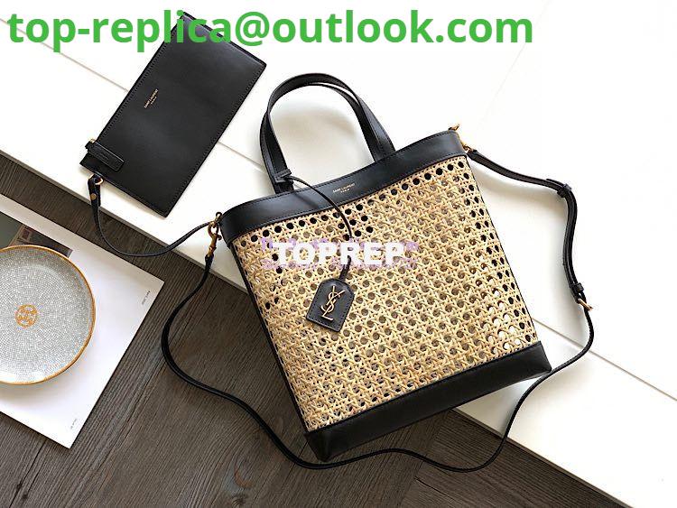 Replica YSL Saint Laurent Saint Laurent N/S Toy Shopping Bag in Woven Cane And Black Leather 6551612 5 Replica YSL Saint Laurent Saint Laurent N/S Toy Shopping Bag in Woven Cane And Black Leather 6551612 5