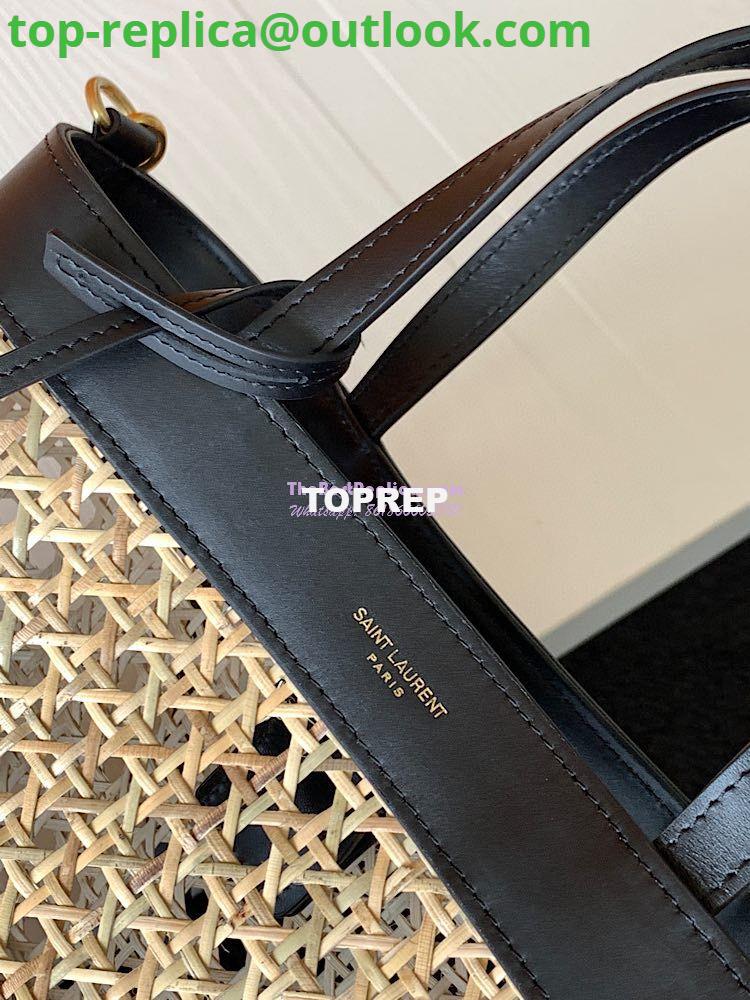 Replica YSL Saint Laurent Saint Laurent N/S Toy Shopping Bag in Woven Cane And Black Leather 6551612 7 Replica YSL Saint Laurent Saint Laurent N/S Toy Shopping Bag in Woven Cane And Black Leather 6551612 7