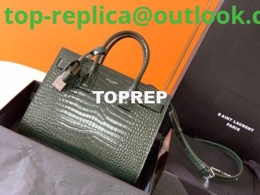 Replica YSL Saint Laurent Classic Sac De Jour Baby Nano In Embossed  Crocodile Shiny Leather 421863 Dark Green 2