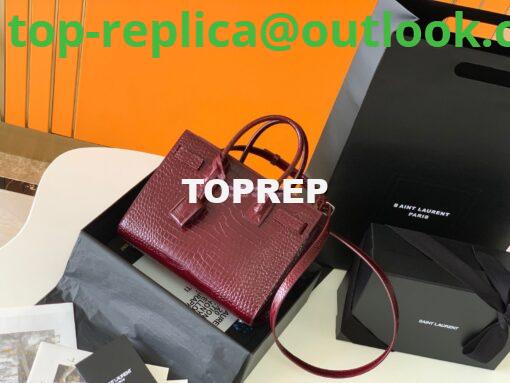 Replica YSL Saint Laurent Classic Sac De Jour Baby Nano In Embossed  Crocodile Shiny Leather 421863 Burgundy 2