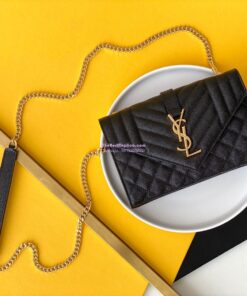 Replica YSL Envelope small bag in mix matelassé grain de poudre embossed leather 526286 black GHW 2