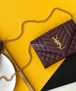 Replica YSL Envelope small bag in mix matelassé grain de poudre embossed leather 526286 wine red 2