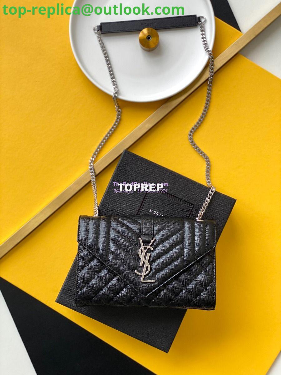 Replica YSL Envelope small bag in mix matelassé grain de poudre embossed leather 526286 black shw Replica YSL Envelope small bag in mix matelassé grain de poudre embossed leather 526286 black shw