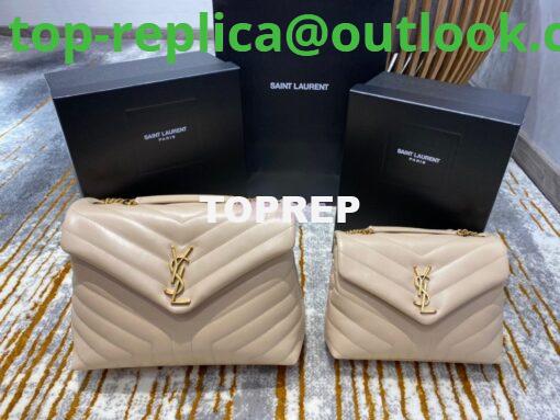 Replica YSL Saint Laurent Medium Loulou Bag In Beige "Y" Matelassé Leather 459749 Gold Hardware