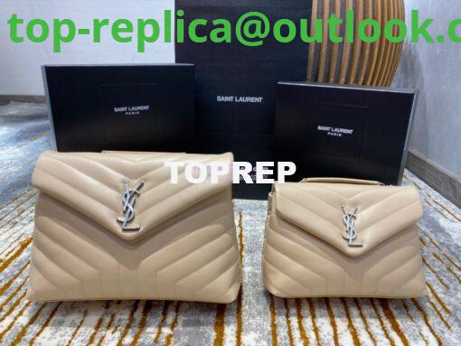 Replica YSL Saint Laurent Medium Loulou Bag In Beige "Y" Matelassé Leather 459749 Silver Hardware