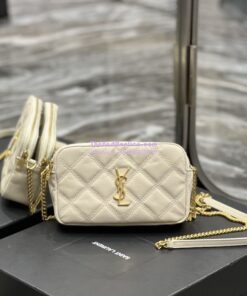 Replica Saint Laurent YSL Becky Double-Zip Pouch in Quilted Lambskin 608941 White