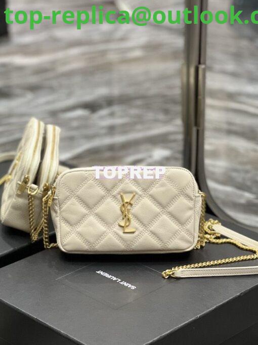 Replica Saint Laurent YSL Becky Double-Zip Pouch in Quilted Lambskin 608941 White