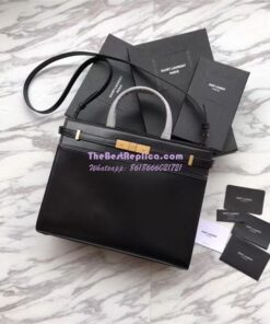 Replica YSL Saint Laurent Manhattan small shopping in black smooth leather