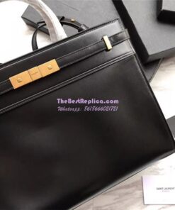 Replica YSL Saint Laurent Manhattan small shopping in black smooth leather 2