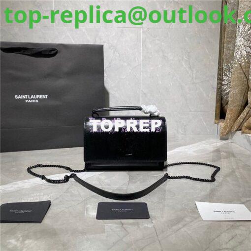 Replica Saint Laurent YSL Sunset Chain Wallet In Smooth Leather 533026 All Black 10