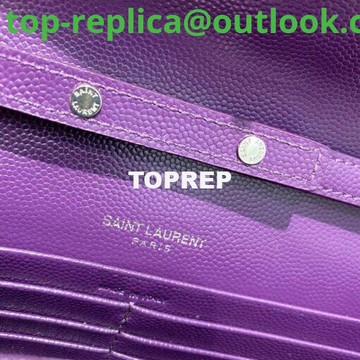 Replica YSL Saint Laurent Monogram Chain Wallet Grain De Poudre Textured Matelasse Leather Purple 9