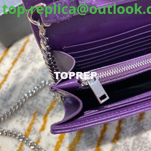 Replica YSL Saint Laurent Monogram Chain Wallet Grain De Poudre Textured Matelasse Leather Purple 10