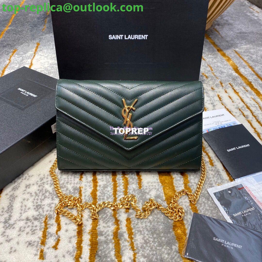 Replica YSL Saint Laurent Monogram Chain Wallet Grain De Poudre Textured Matelasse Leather Green 2 Replica YSL Saint Laurent Monogram Chain Wallet Grain De Poudre Textured Matelasse Leather Green 2