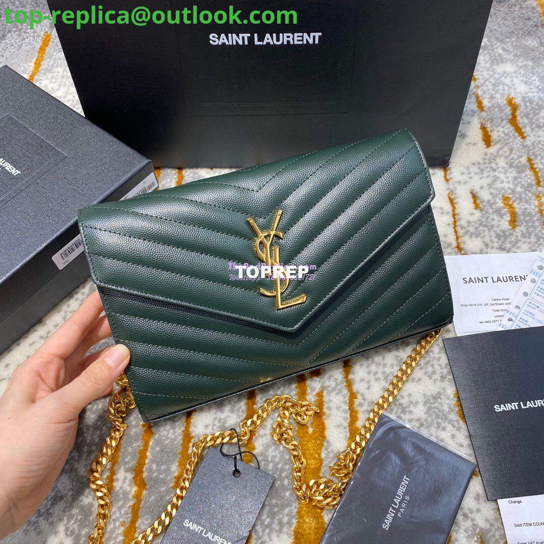 Replica YSL Saint Laurent Monogram Chain Wallet Grain De Poudre Textured Matelasse Leather Green 3 Replica YSL Saint Laurent Monogram Chain Wallet Grain De Poudre Textured Matelasse Leather Green 3