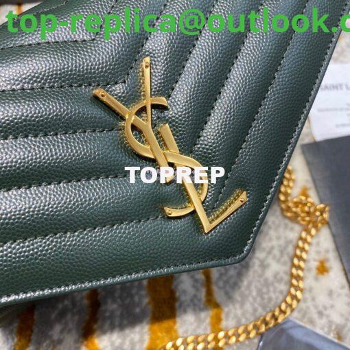 Replica YSL Saint Laurent Monogram Chain Wallet Grain De Poudre Textured Matelasse Leather Green 4