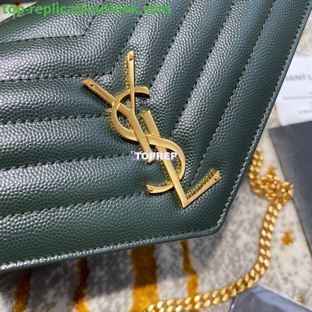 Replica YSL Saint Laurent Monogram Chain Wallet Grain De Poudre Textured Matelasse Leather Green 4 Replica YSL Saint Laurent Monogram Chain Wallet Grain De Poudre Textured Matelasse Leather Green 4