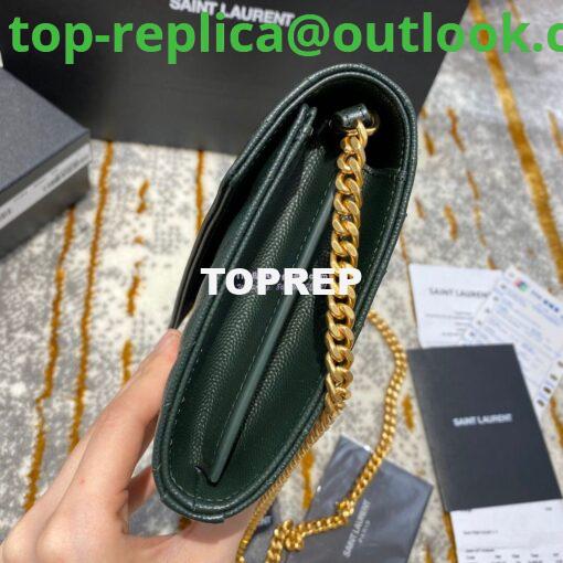 Replica YSL Saint Laurent Monogram Chain Wallet Grain De Poudre Textured Matelasse Leather Green 5