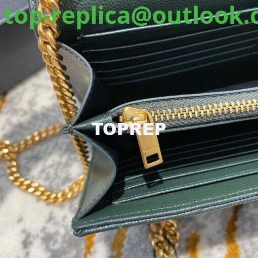 Replica YSL Saint Laurent Monogram Chain Wallet Grain De Poudre Textured Matelasse Leather Green 8