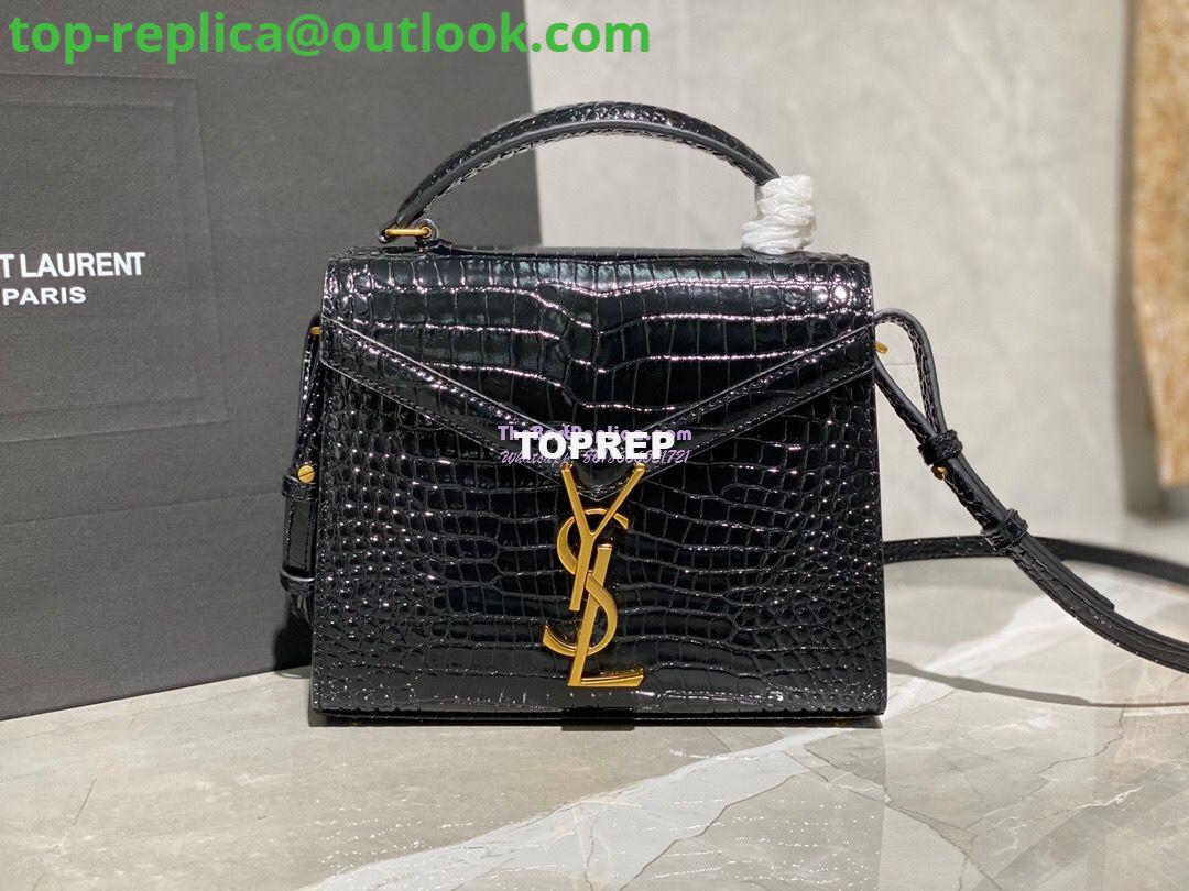 Replica YSL Saint Laurent Cassandra Mini Top Handle Bag In Crocodile Embossed Shiny Leather 602716 Black Replica YSL Saint Laurent Cassandra Mini Top Handle Bag In Crocodile Embossed Shiny Leather 602716 Black
