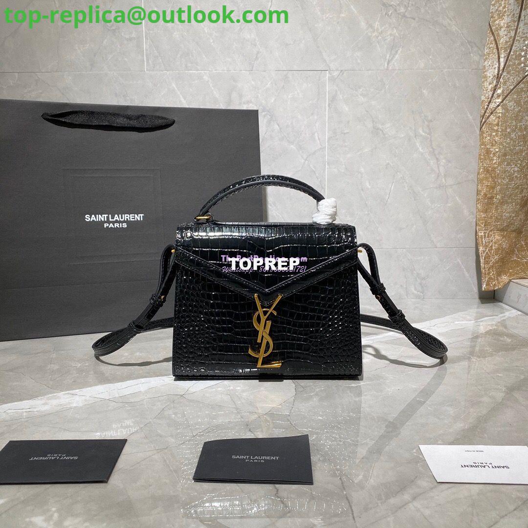 Replica YSL Saint Laurent Cassandra Mini Top Handle Bag In Crocodile Embossed Shiny Leather 602716 Black 2 Replica YSL Saint Laurent Cassandra Mini Top Handle Bag In Crocodile Embossed Shiny Leather 602716 Black 2