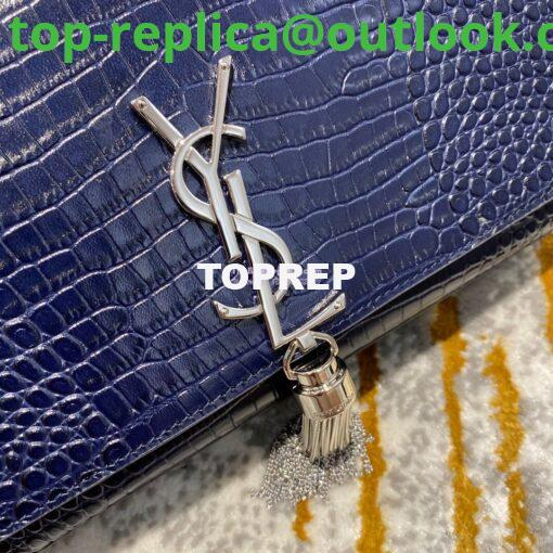 Replica YSL Classic Medium Kate Monogram Saint Laurent Tassel Satchel In Blue Crocodile Embossed Shiny Leather 354119 8