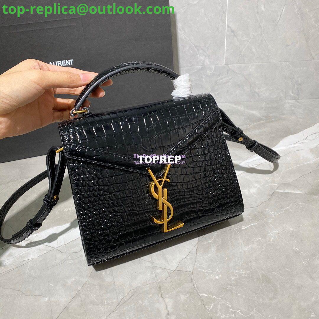 Replica YSL Saint Laurent Cassandra Mini Top Handle Bag In Crocodile Embossed Shiny Leather 602716 Black 3 Replica YSL Saint Laurent Cassandra Mini Top Handle Bag In Crocodile Embossed Shiny Leather 602716 Black 3