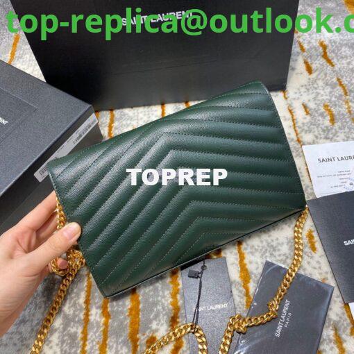 Replica YSL Saint Laurent Monogram Chain Wallet Grain De Poudre Textured Matelasse Leather Green 14