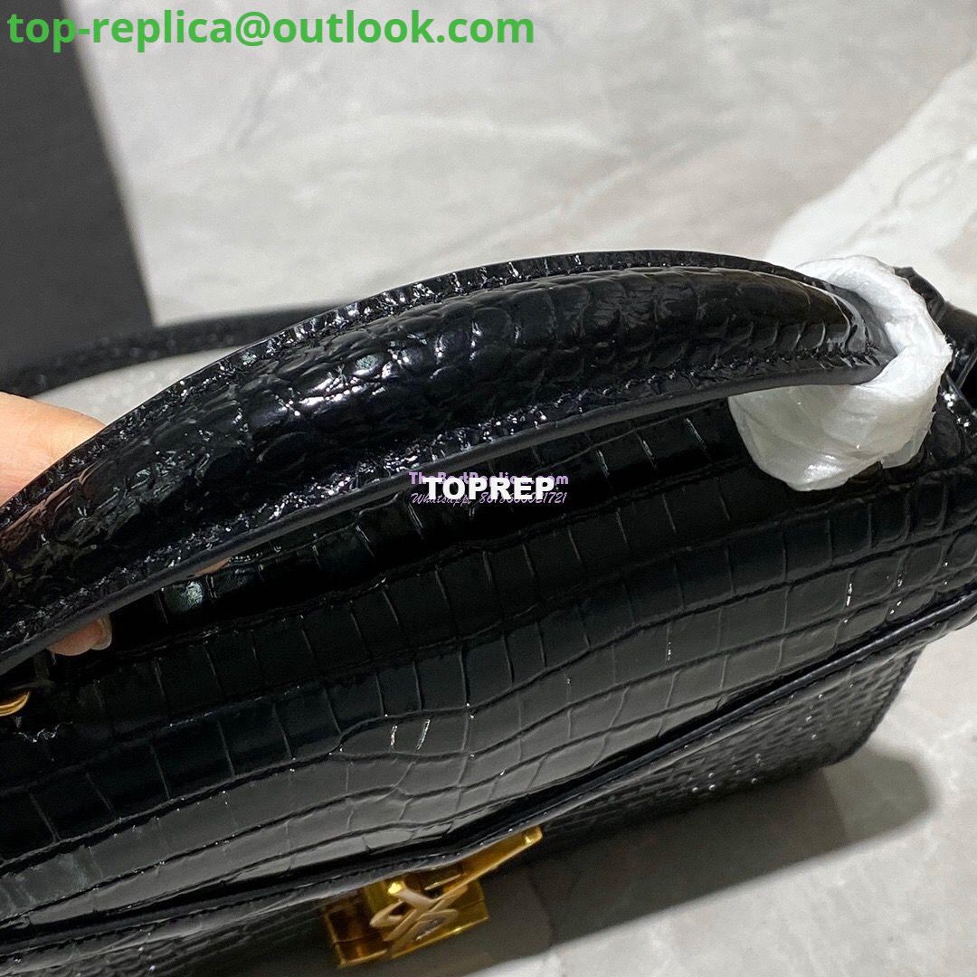 Replica YSL Saint Laurent Cassandra Mini Top Handle Bag In Crocodile Embossed Shiny Leather 602716 Black 7 Replica YSL Saint Laurent Cassandra Mini Top Handle Bag In Crocodile Embossed Shiny Leather 602716 Black 7