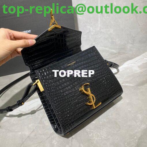 Replica YSL Saint Laurent Cassandra Mini Top Handle Bag In Crocodile Embossed Shiny Leather 602716 Black 9