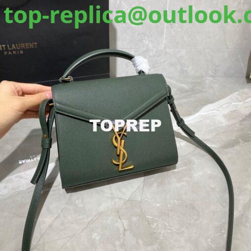 Replica YSL Saint Laurent Cassandra Mini Top Handle Bag In Grain De Poudre Embossed Leather 602716 Green 3