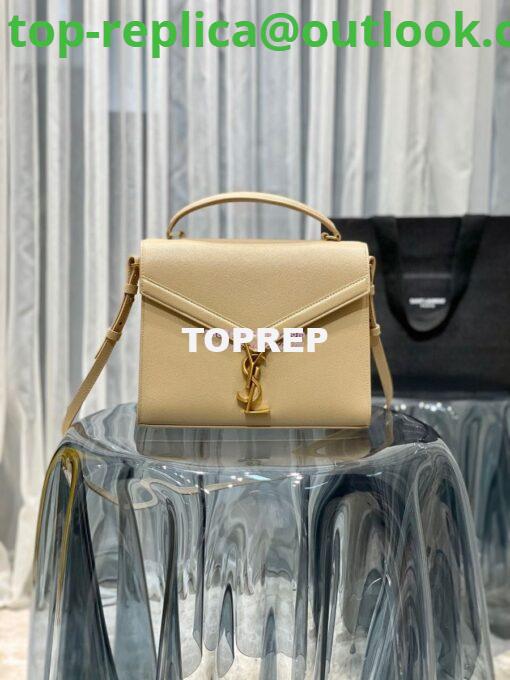 Replica YSL Saint Laurent Cassandra Top Handle Medium Bag In Grain De Poudre Leather Light Beige