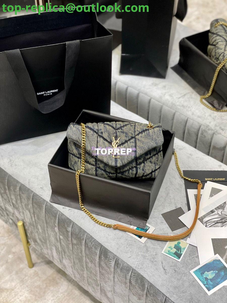 Replica Saint Laurent YSL Loulou Puffer Mini Bag In Quilted Vintage Denim And Suede Replica Saint Laurent YSL Loulou Puffer Mini Bag In Quilted Vintage Denim And Suede