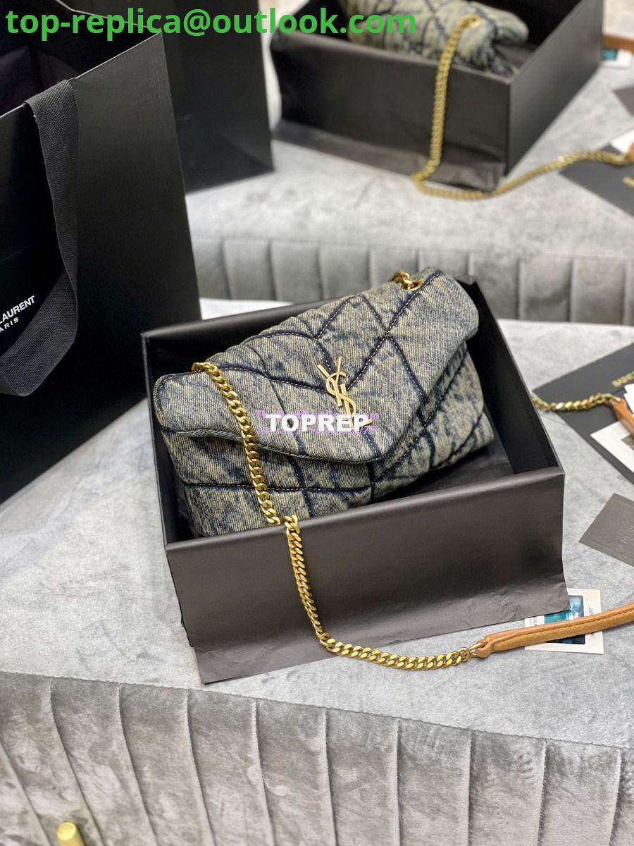 Replica Saint Laurent YSL Loulou Puffer Mini Bag In Quilted Vintage Denim And Suede 2 Replica Saint Laurent YSL Loulou Puffer Mini Bag In Quilted Vintage Denim And Suede 2