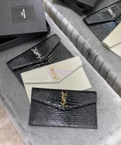 Replica YSL Saint Laurent Uptown Pouch In Crocodile Embossed Shiny Leather 565739