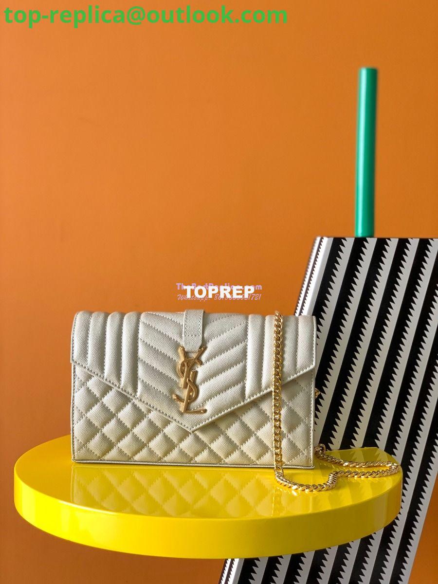Replica YSL Saint Laurent Monogram Chain Wallet In Mix Matelassé Grain De Poudre Embossed Leather 620280 White Replica YSL Saint Laurent Monogram Chain Wallet In Mix Matelassé Grain De Poudre Embossed Leather 620280 White