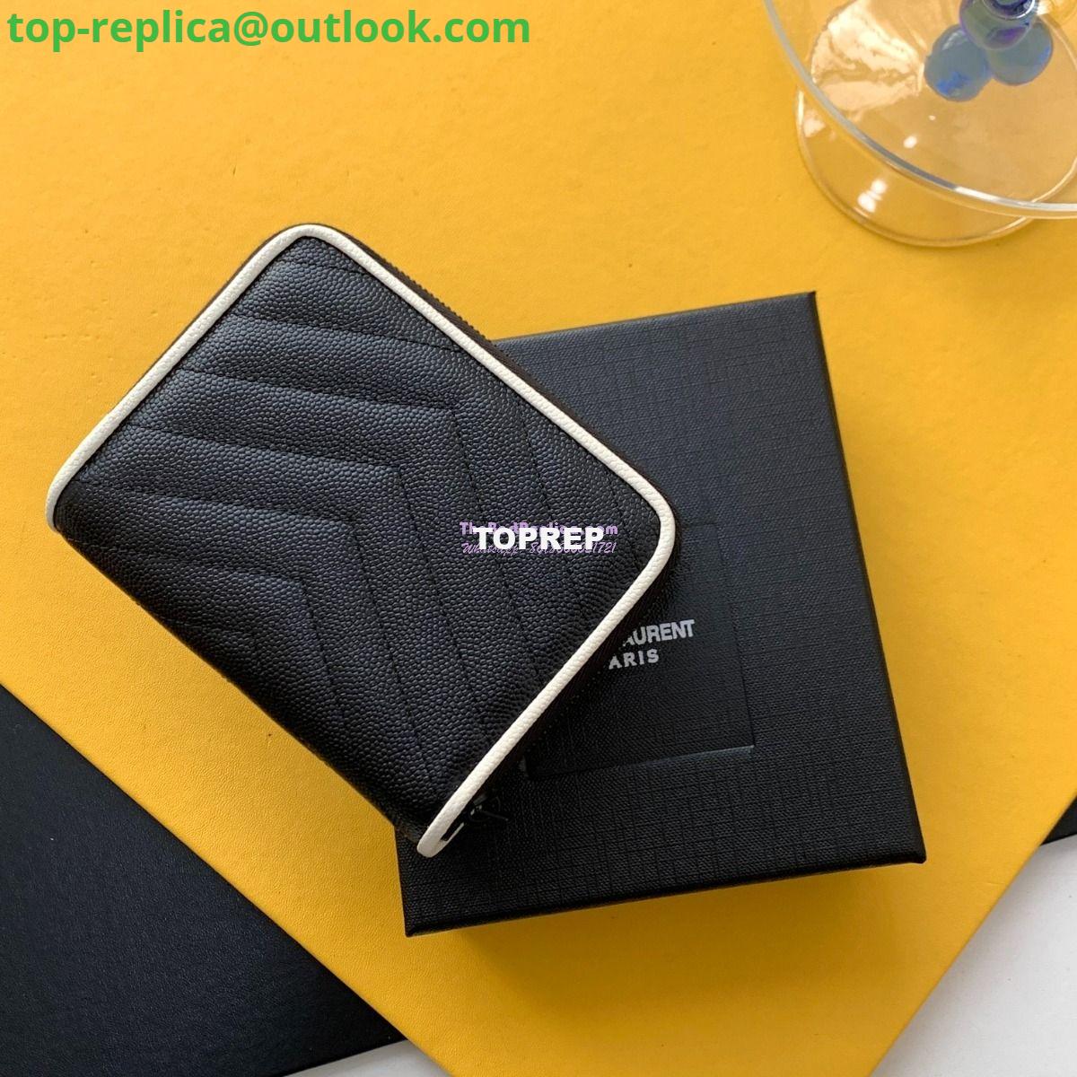 Replica YSL Saint Laurent Monogram compact zip around wallet in grain de poudre embossed leather with white trim 2 Replica YSL Saint Laurent Monogram compact zip around wallet in grain de poudre embossed leather with white trim 2