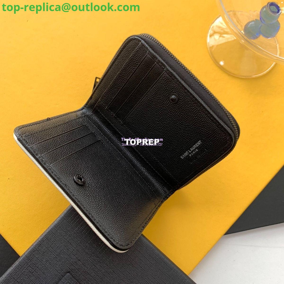 Replica YSL Saint Laurent Monogram compact zip around wallet in grain de poudre embossed leather with white trim 3 Replica YSL Saint Laurent Monogram compact zip around wallet in grain de poudre embossed leather with white trim 3