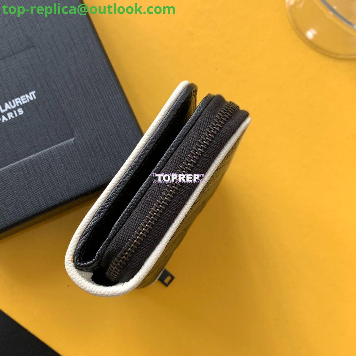 Replica YSL Saint Laurent Monogram compact zip around wallet in grain de poudre embossed leather with white trim 4 Replica YSL Saint Laurent Monogram compact zip around wallet in grain de poudre embossed leather with white trim 4