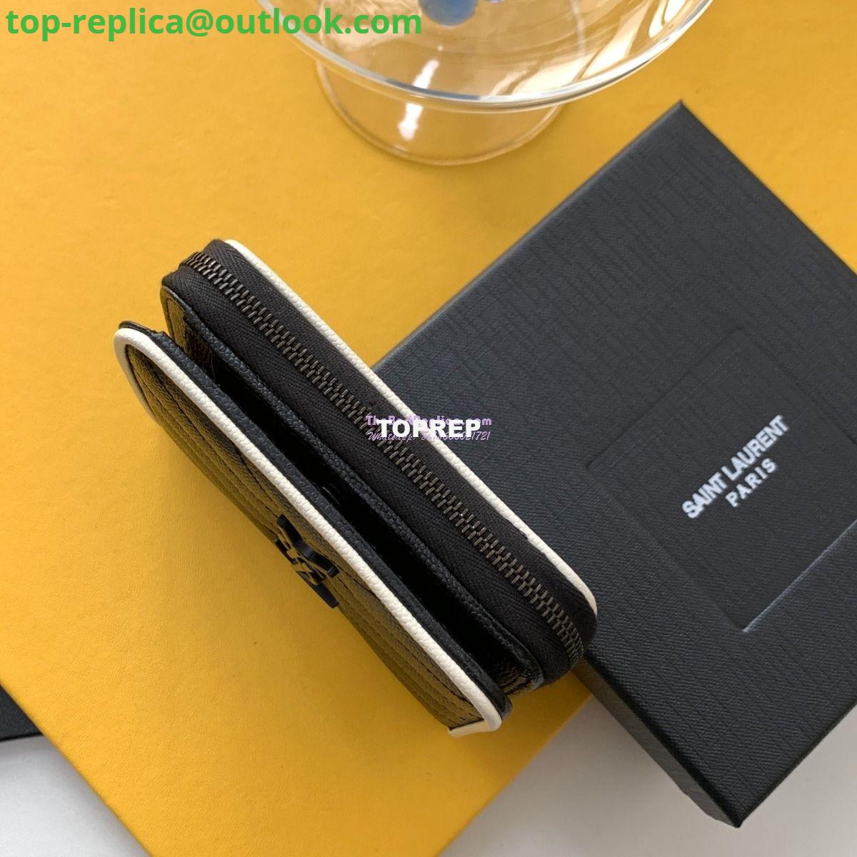 Replica YSL Saint Laurent Monogram compact zip around wallet in grain de poudre embossed leather with white trim 5 Replica YSL Saint Laurent Monogram compact zip around wallet in grain de poudre embossed leather with white trim 5